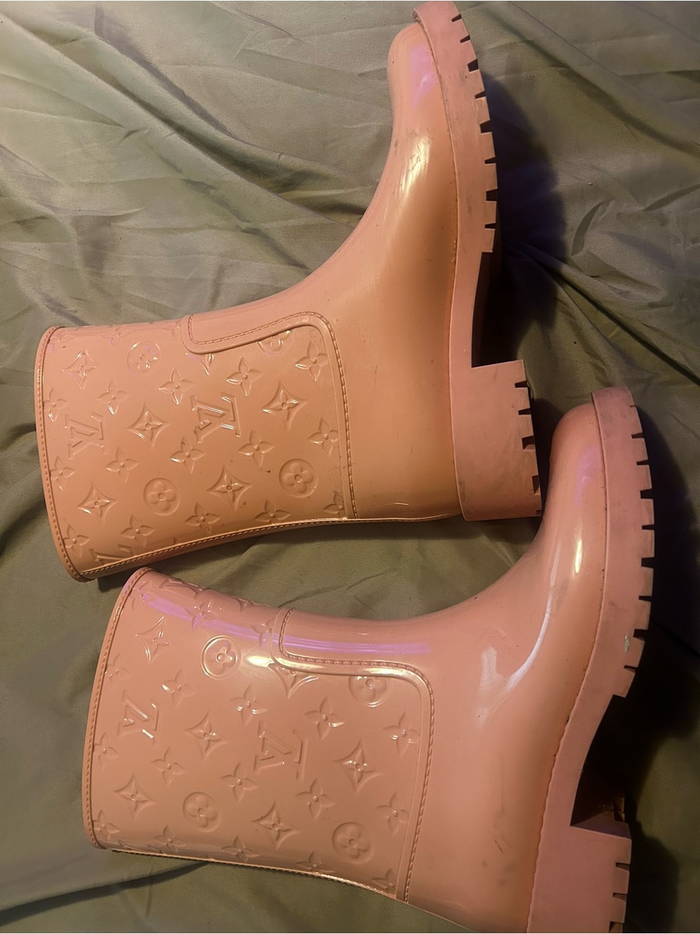 Louis Vuitton Blush Pink Monogram Gloss Rain Boots